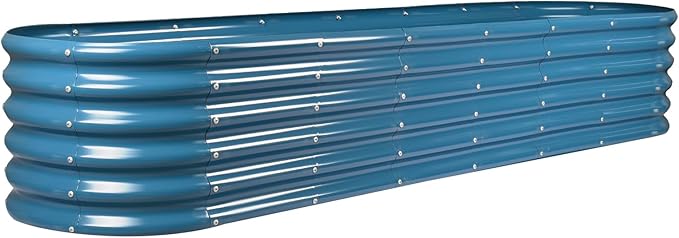 Land Guard 8×2×1.5ft Galvanized Raised Garden Bed Kit Raised Garden Boxes Outdoor Oval Metal Raised Garden Beds for Vegetables Blue