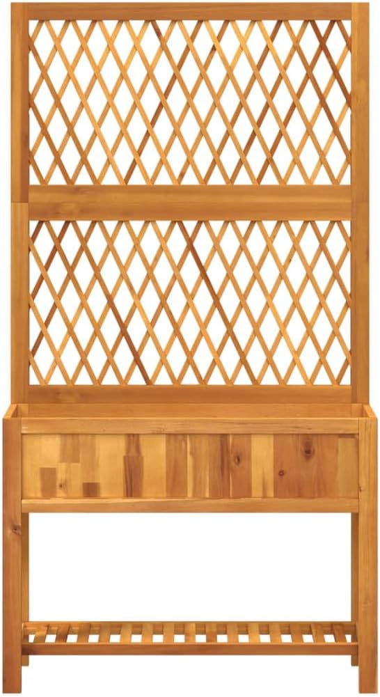 Wooden Planter with Trellis and Shelf Raised Garden Bed with Trellis Wood Planter Bed with Legs and Storage Shelf 39.4x12.6x72.8 Solid Wood Acacia-506