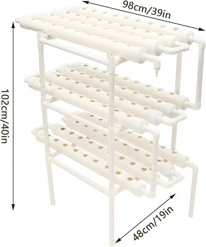 Hydroponics Growing System Kit3 Levels 108 Sites/Hydroponic Planting VegetablesHerbs Garden Toolswith PumpTimerNest BasketGrowth Spongefor Gardening(White)