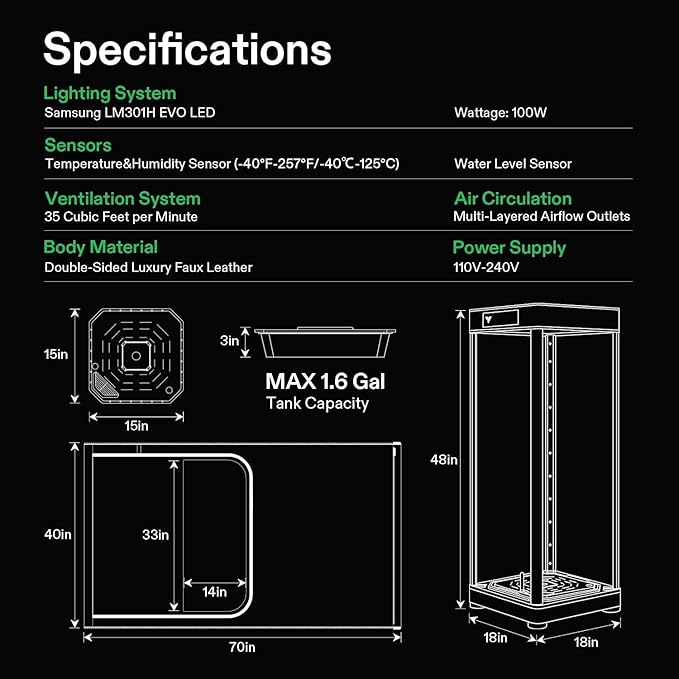 VGrow All-in-One Smart Grow Box Professional System with Samsung LM301H EVO Grow Light Advanced Circulation &amp Ventilation System Irrigation Nutrient Magnetic Window for Indoor Hydroponics