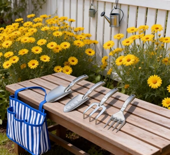4-Piece Garden Tool Set Aluminum Alloy Hand Tools with Ergonomic Grips for Digging Planting Weeding and Soil Loosening