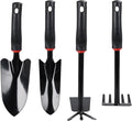 4 Pcs Garden Tools Set (Five Tooth Rake 2 Shovel and Two Headed Hoe) Terrace Balcony Gardening Accessories Kit for Home Garden Essential Farming