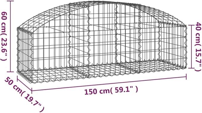 Arched Gabion Basket Silver Galvanized Iron 59.1x59.1x19.7 inch Heavy Duty Metal Retaining Wall Outdoor Landscaping Garden Border