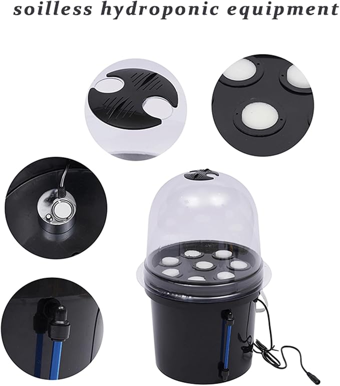 Hydroponics Seedling Cloning System Kit Black 8 Holes 5L Mist Cultivating Seedling Box Hydroponic Equipment for Indoor Outdoor Garden Vegetables