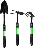 Garden Tool Set 3 Pack Gardening Tools Stainless Steel Heavy Duty Hand Cultivator Hoes Shovel for Planting Weeding Digging Gardening Gifts for Women Green