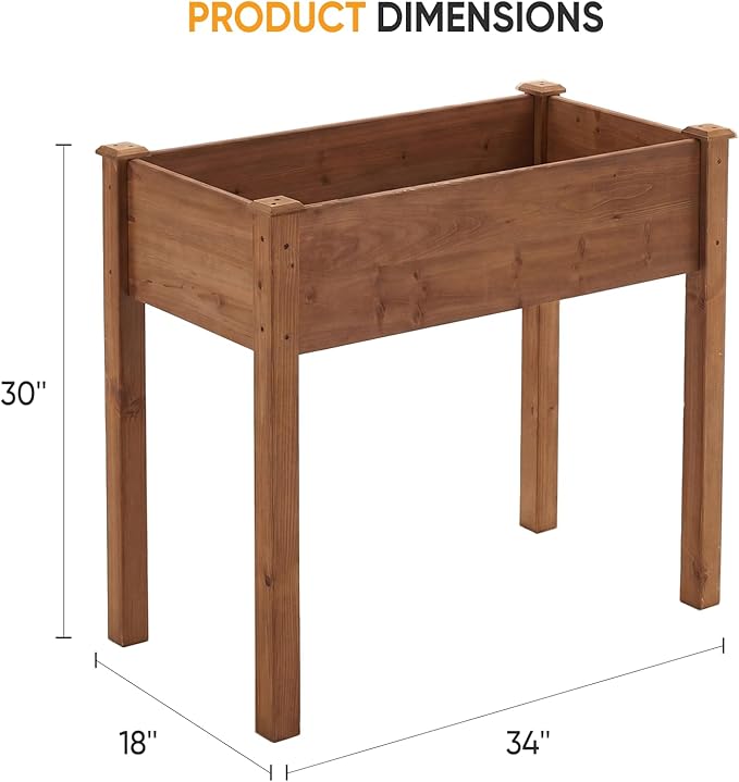 NEWBULIG Raised Garden Bed with Legs 34x18x30inElevated Wood Planter Box Stand for Outdoors Garden Balcony Courtyard Natural Wood 400 Pound Capacity for Planting Herbs Flowers Vegetables Brown