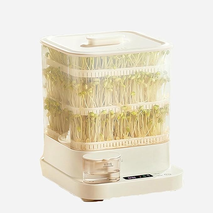 Smart Automatic Bean-Sprouts MachineWater-Circulation Sprayes 3 Layer Large Capacity Seed-Sprouter KitsLed Display Time 1.5l Water Tank Be