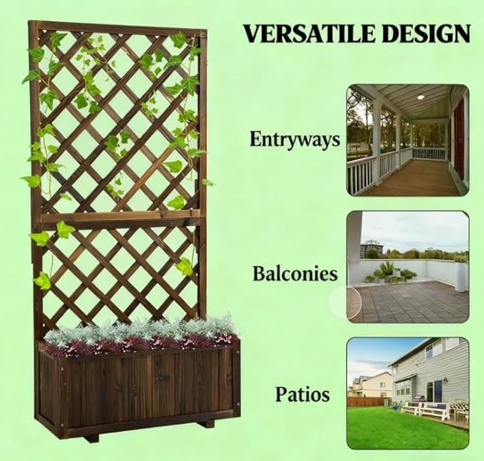 Garden BedWooden Raised Garden Bed Planting Planter Box with Trand Drain Holes for Climbing Vine Plants