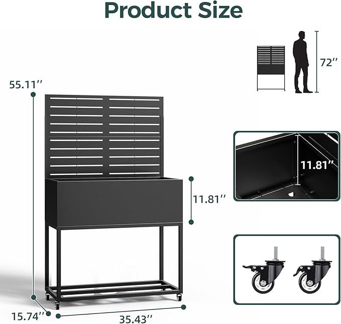 Metal Planter Box Multi-Functional &amp Easy to Assemble 55 H x 35 W Raised Garden Bed for Climbing Plants Elevated Standing Garden Planter with Drainage Holes for Outdoor Patio Black