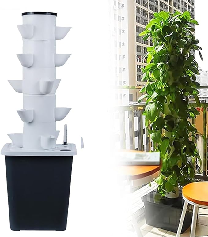 Vertical Tower Planters Hydroponics Tower Garden Hydroponic Growing System Plant Hydroponics Tower Strawberry and Vegetable Planting Equipment25holes