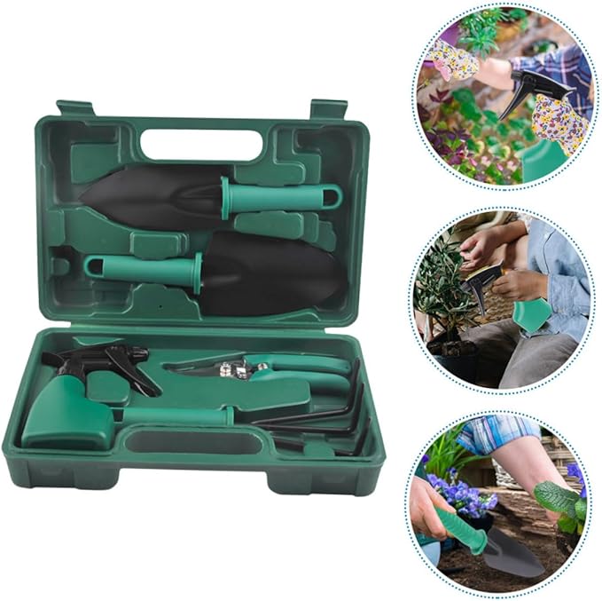 5pcs Stainless Steel Garden Tool Set with Shovel Rake Pruner in Portable Carry Case for Outdoor Planting and Gardening Maintenance