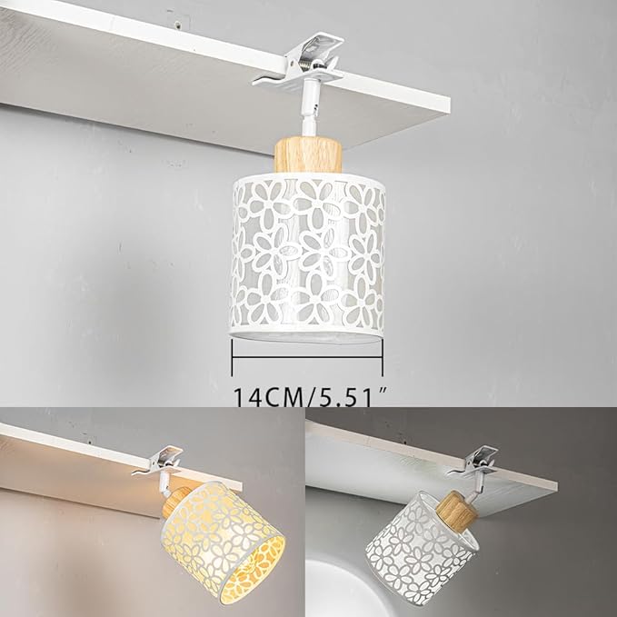 Clip Mount 5.9Ft Plug in Timing Cord Plant Light Full Spectrum White Light Wood Base White Metal Flower Pattern Shade Adjusted Angle Modern Clamp Light for Indoor Plants
