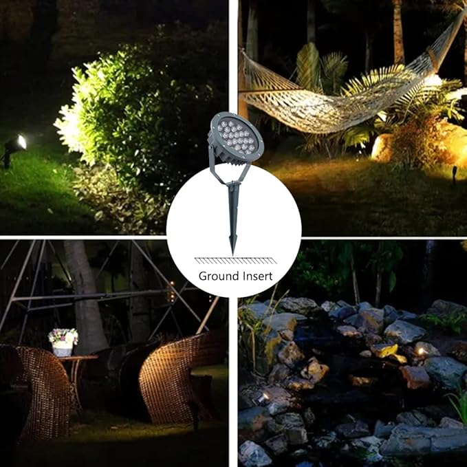 Outdoor LED Spotlight Waterproof Bright Outdoor Landscape Automatic Timer Mini Lawn Lamp 24W Graden Lights with Ground Stake Lawn Decorative Lamp with Plug Courtyard Flag Light Warm White