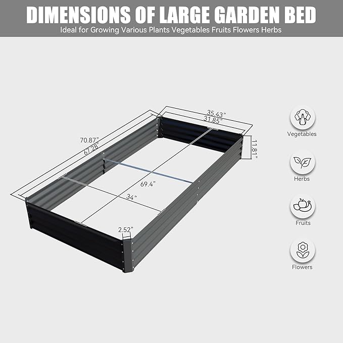 Raised Bed Planter Boxes Raised Flower Bed 6x3x1ft Steel Gray for Gardening Vegetables Fruits Flowers