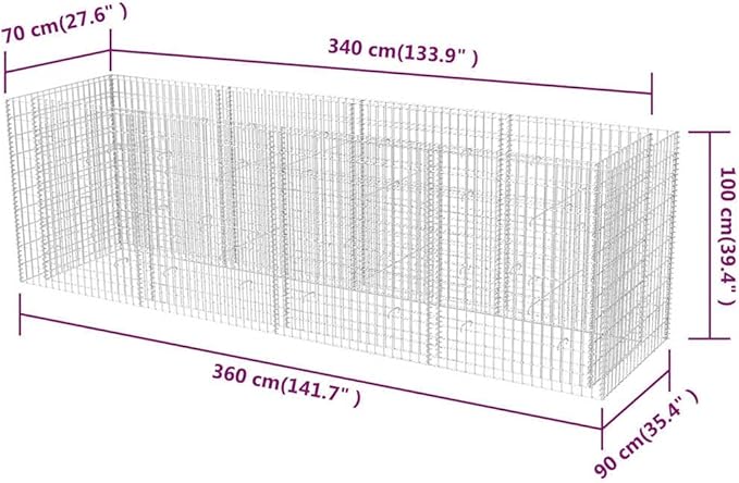 Large Gabion Raised Bed Silver Galvanized Steel Planter for Outdoor Plants 141.7x35.4x39.4 in Rectangular Garden Bed for Flowers &amp Vegetables