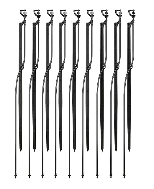 Micro Spray Sprinkler Stake Assembly: 9 Sets Full Circle 360 Degree Watering Nozzles Emitters with Spike and 1/4 inch Tubing for Greenhouse Nursery Garden Drip Irrigation System