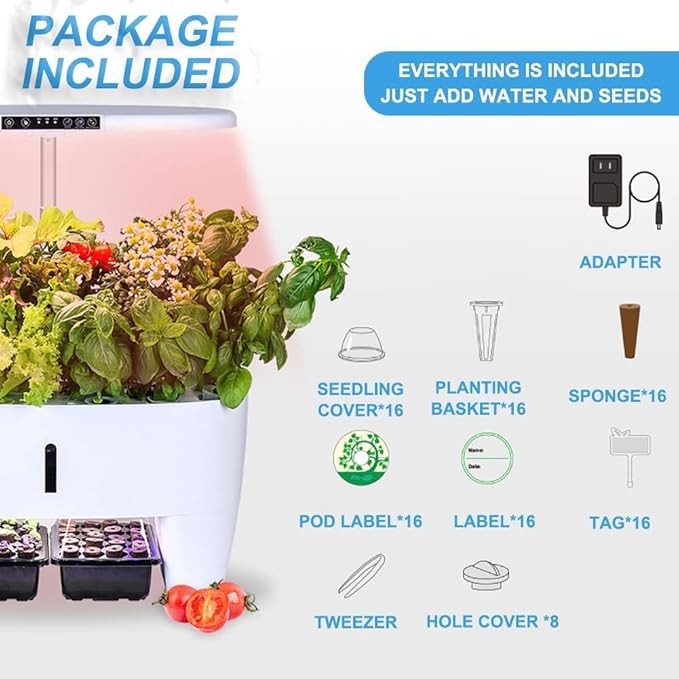 Indoor Herb Garden Planter Kit16 Pods Hydroponics Growing System with LED Grow LightHerb Garden Germination Kit with Intelligent Water Pump&amp7L Water Tank