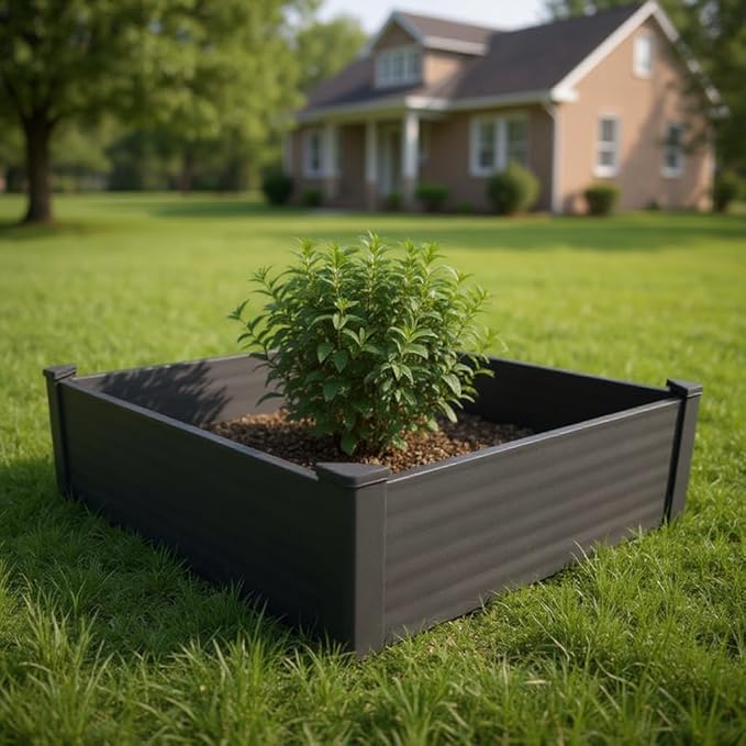 HomeRoots 44 X 44 Black Heavy Duty Plastic Square Raised Garden Bed