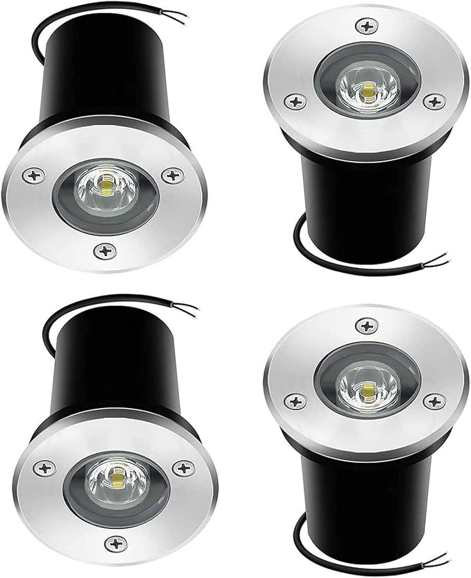 4PCS IP67 Waterproof LED Landscape Spotlights - 1W Outdoor Buried Ground Lights for Garden Driveway Deck &amp Steps - Energy-Efficient Blue Floor Lighting (Warm White 1W(12V))