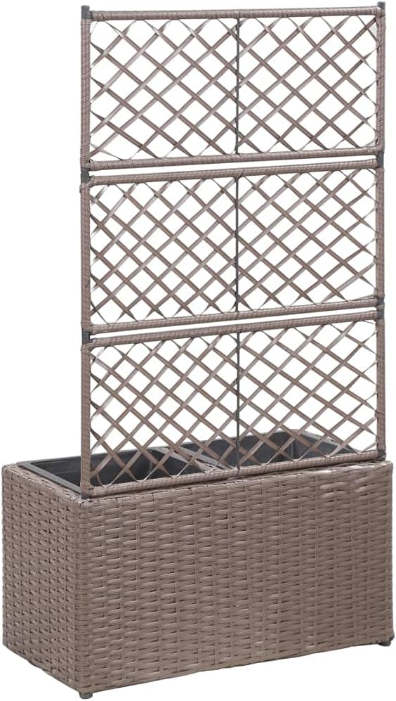 Trellis Raised Bed with 2 Pots garden planters outdoor above ground garden boxes for growing vegetables flowers herbs DIY gardening 22.8x11.8x42.1 Poly Rattan Brown