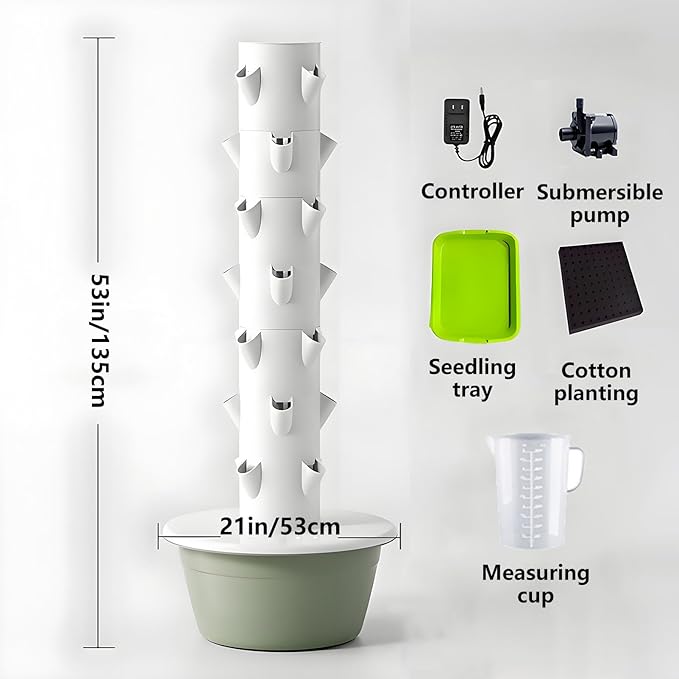Hydroponics Growing System Vertical Tower with Hydrating Pump and Movable Water Tank Hydroponic Tower Garden Kit Hydroponic Planter Aquaponics Growing Kits Herb Garden Green-7Layer