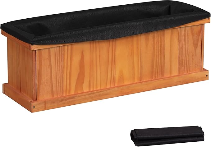 IRONMAX Wood Raised Garden Bed Outdoor Planter Box with Detachable Bottom Drainage Holes Protective Liner Rectangular Planting Bed for Yard Patio Balcony (Orange 28”x10”x10”)