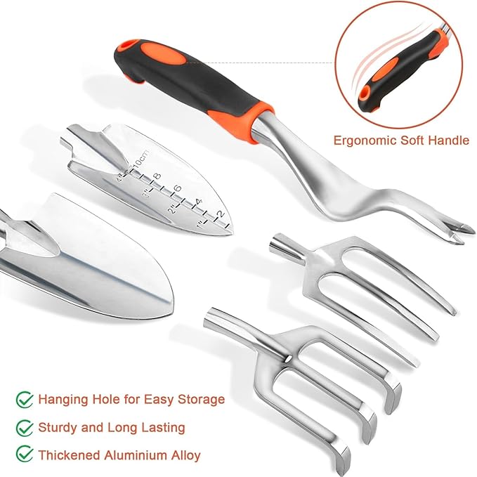 Garden Tool Set 8 Piece Gardening Tools Set with Non Slip Ergonomic Handle Heavy Duty Garden Tool Sets with Storage Bag for Outdoor Pruning(A-8pcs-Orange)