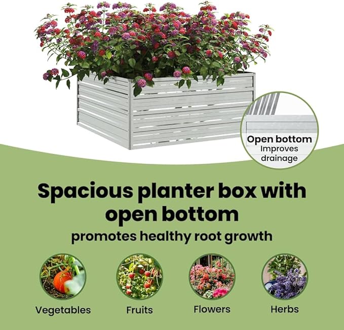 vidaXL Rectangular Garden Raised Bed - 39.4x39.4x17.7 - Durable Galvanized Steel - Outdoor Use - Versatile Planter for Vegetables Herbs and Flowers - in Silver