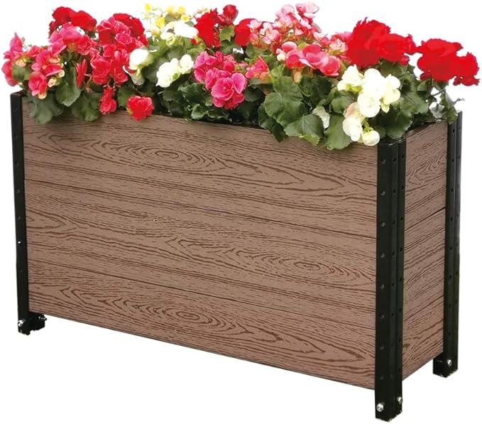 Everbloom Modular Deep Trough Wood Plastic Composite Planter in Brown 36 L x 12 W x 21 H - Grow Veggies Flowers Herbs Indoor Outdoor Narrow Space Backyard Patio Deck
