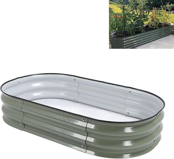Raised Garden Bed Kit 304 Stainless Steel Oval Raised Planter Bed Outdoor for Vegetables Flowers with Open Base Design Heavy Duty Safe Edges Stackable (Light Green)