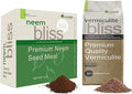 Neem Bliss (5lbs) + Vermiculite Bliss (8 Qts) - Neem Cake for Plants &amp Fine Vermiculite for Gardening - Neem Seed Meal Fertilizer - Neem Fertilizer - Organic Vermiculite Garden Soil &amp Potting