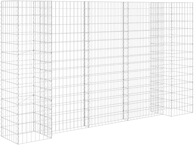 H-Shaped Large Steel Wire Gabion Planter Silver Weathered Finish Outdoor Garden Planter for Raised Bed Patio and Balcony Decor