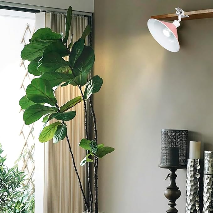 Clip Mount 5.9Ft Plug in Timing Cord Plant Light Full Spectrum White Light White Base Pink Metal Shade Adjusted Angle Modern Clamp Light for Indoor Plants