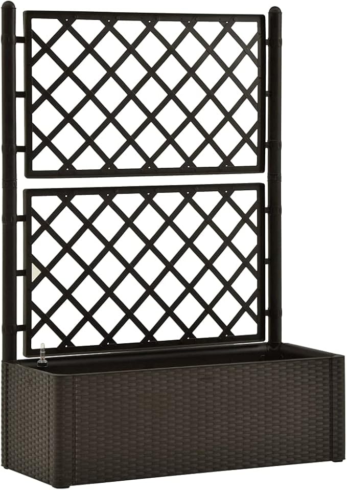 Garden Raised Bed Planter Box with Trellis and Self Watering System Outdoor Standing Tomato Planter for Climbing Plants Mocha 39.4x16.9x55.9-514