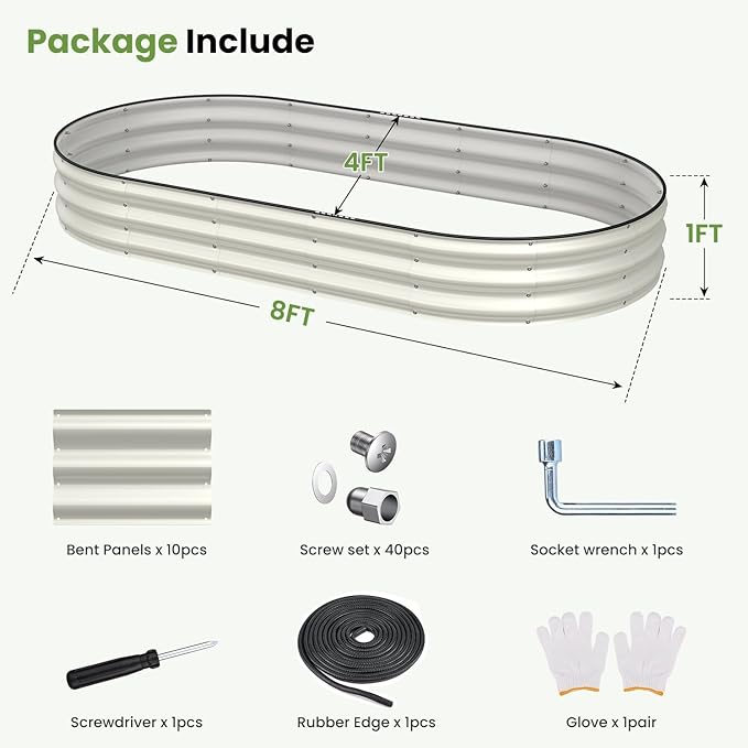 Galvanized Raised Garden Bed 8x4x1 FT Oval Metal Raised Garden Bed Outdoor Planter Box with Open Bottom Rust-Resistant Steel Garden Bed for Vegetables Herbs Flowers Easy Assembly