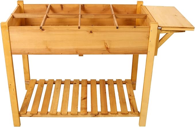 ZeHuoGe Elevated Garden Bed W/Lockable Wheels Storage Shelf Drainage Holes Mobile Raised Customizable Wood Planter for Herbs Vegetables Flowers. (32 inch)