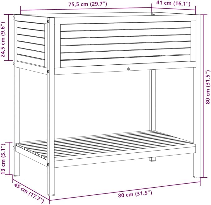 Garden Planter Solid Acacia Wood Medium Brown Raised Bed Steel Welded Wire Mesh for Patio Retaining Walls Landscape Fencing Garden (45 x 80 x 80 cm)