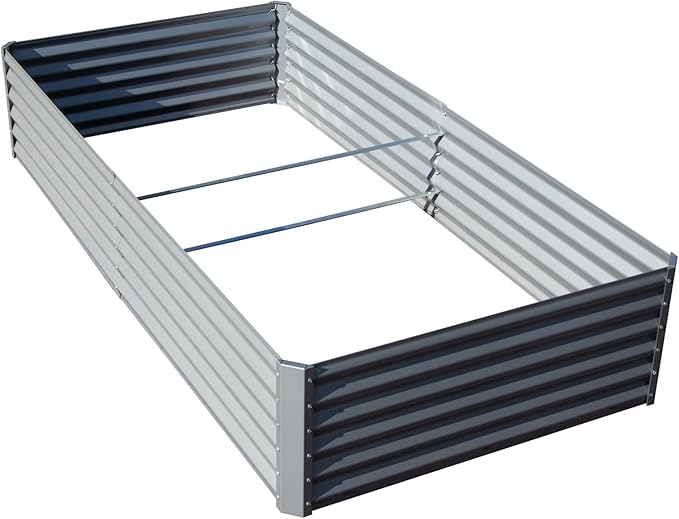 8x4x1.5 ft Galvanized Raised Garden Bed Outdoor Planter GBoxes Large Metal Planter Box for Gardening Vegetables Fruits Flowers Silver