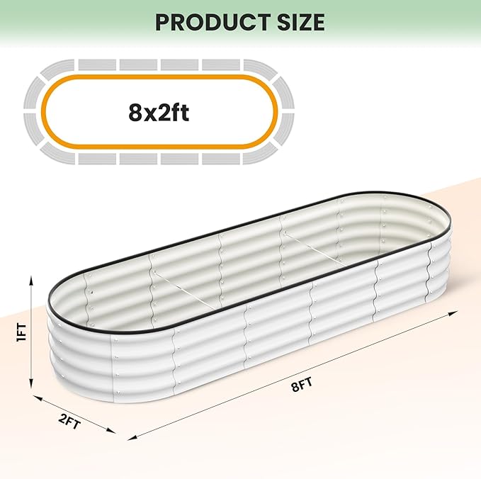 IDEALHOUSE Oval Metal Raised Garden Bed 8x2x1 ft Beige 0.5mm Galvanized Steel Planter Boxes Open Bottom Outdoor Planters for Vegetables Fruits Flowers Easy to Assemble