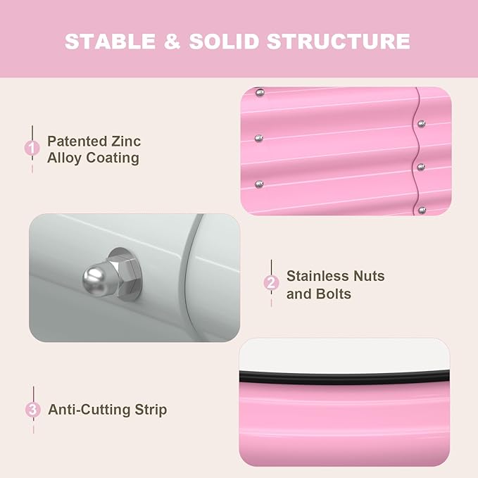 Raised Garden Bed 6x3x1ft Galvanized Outdoor Planter Beds with Safety Edging and Gloves Oval Metal Planter Box for Gardening Vegetables Flowers Herb-Blossom Pink
