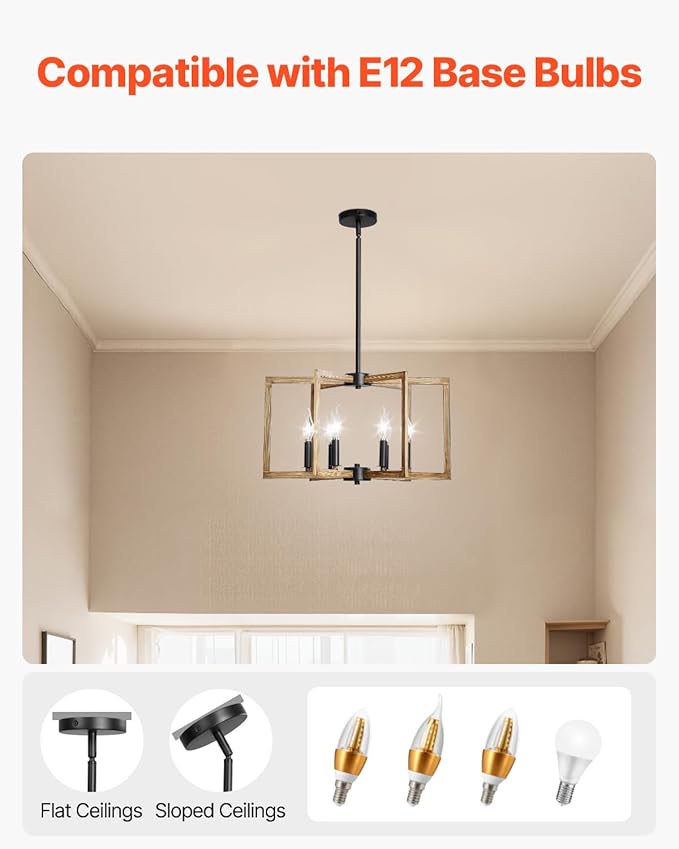 VEVOR 6-Light Chandelier Metal Farmhouse Chandelier Adjustable Height Dining Room Hanging Light Fixture for Ceilings Modern Chandelier for Bedroom Foyer Hall Kitchen Living Room and Entryway