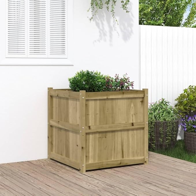Garden Planter Natural Wood Solid Pine Wood Extra Large 27.6x27.6x27.6 inch Square Raised Garden Bed for Outdoor Plants