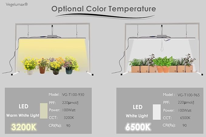 LED Grow Light Lamp Stand for Plant Vege Flower Herb GrowthFull Spectrum CRI 90+ White Light CCT 3200KIsolated Dimming Power with On/Off SwitchHeight Adjustable100W4FT