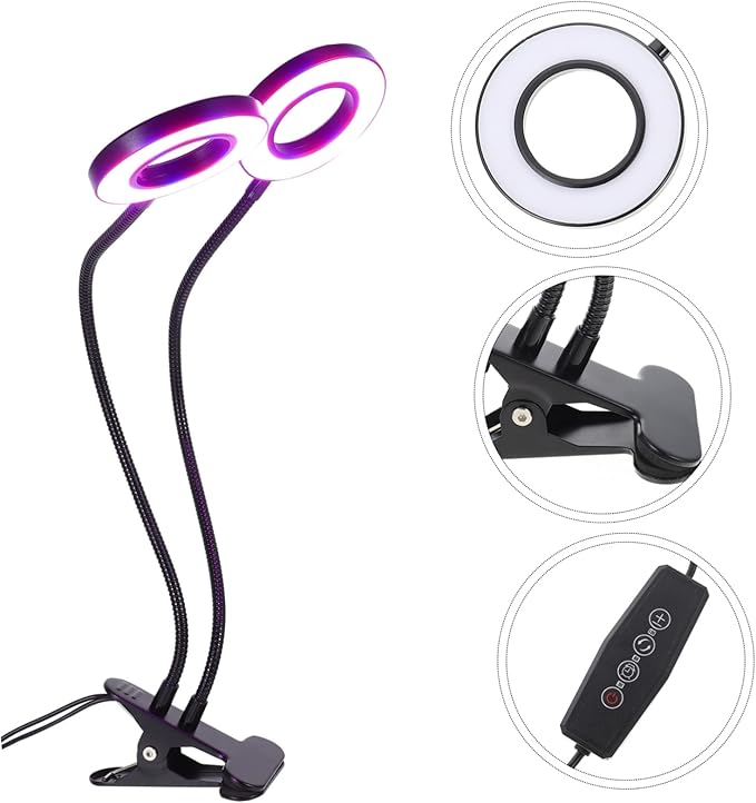 TOYANDONA Dual-Headed LED Plant Growth Lamp Adjustable Brightness Clip-On Design for Indoor Use Timer Function 5V Power Supply