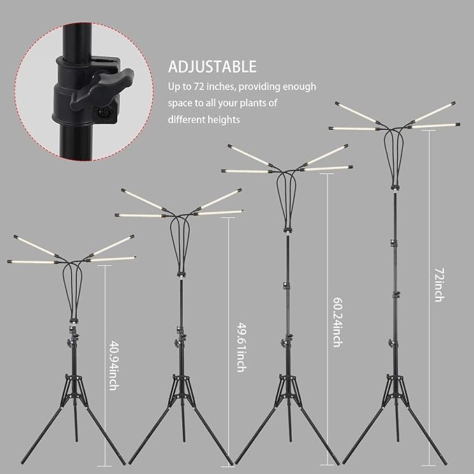 LED Plant Grow Light with Stand LED Grow Light Full Spectrum for Indoor Plants10 Dimmable Levels3 Modes TimingTripod Adjustable 15-72 inch.