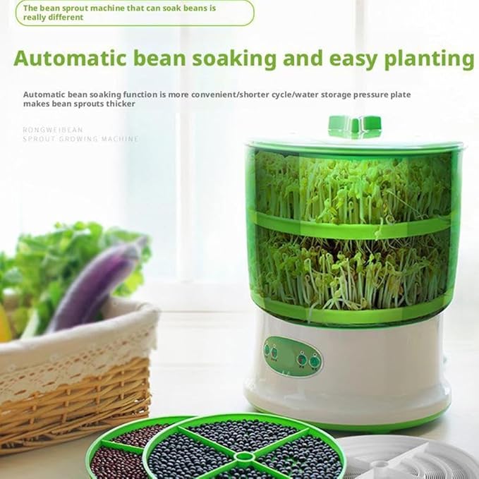 2-Tier Seed Sprouting Kit Stackable Bean Seed Sprouter Tray Ripple Soil-Free Sprouter Tray for Beans Alfalfa Seeds Bean Sprouts Machine A