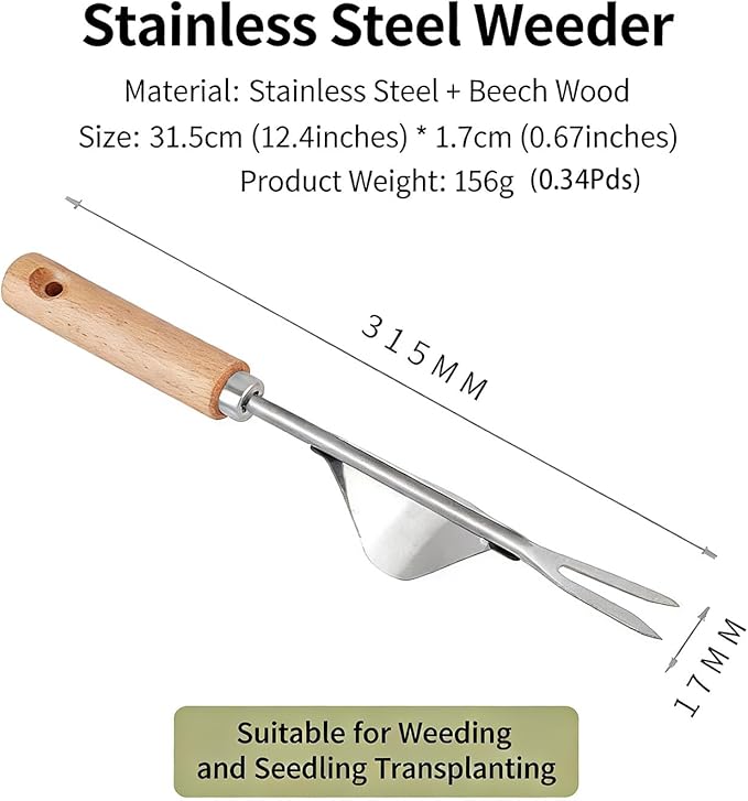 Gardening Tool Set 5-Piece Stainless Steel Garden Tools with Beech Wood Handles for Weeding and Transplanting