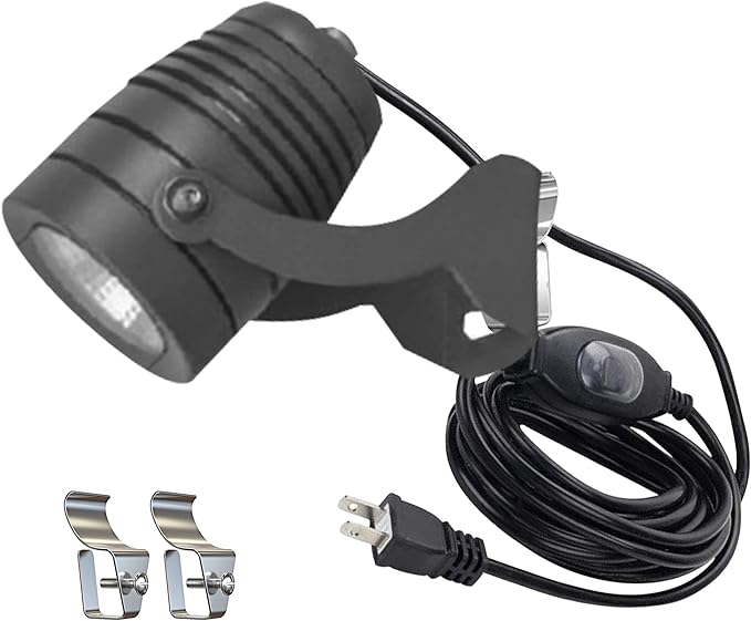 Kiven Plug in LED Indoor/Outdoor Waterproof Spotlight Porch Light with 9.84 FT Plug-in Cord 8 Watts Black Plug in Accent Light with Vinly Siding Hooks for Plants Porch Garden(Warm White)