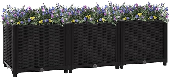 Raised Planter Box 47.2x15.7x15 Matte Black Durable Polypropylene Rectangular Outdoor Garden Bed for Balcony Patio Herb Flower Vegetables