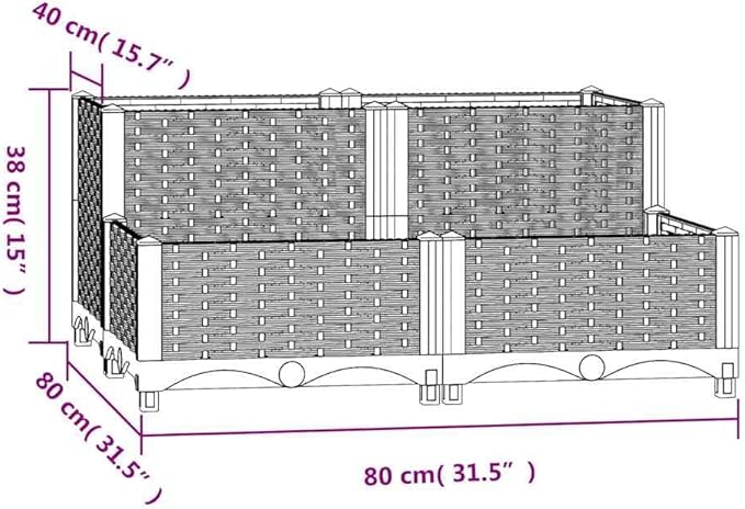 Brown Polypropylene Raised Garden Planter 31.5x31.5x15 in Sturdy Outdoor Box for Vegetables Herbs Flowers on Patio Balcony Easy Assembly Elevated Bed